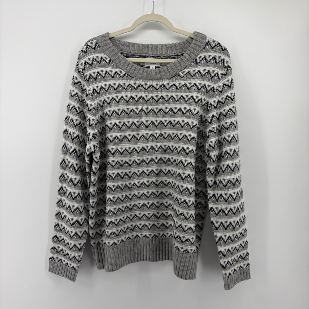 Croft & Barrow Womens XL Grey Fair‎ Isle Crew Neck Pullover Sweater Geometric